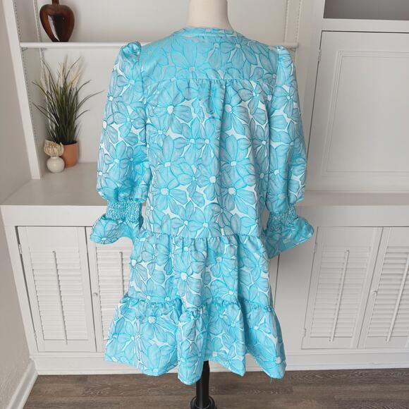 Tuckernuck Pomander Place Blue Daisy Jacquard Kenzo Dress Size M - Picture 5 of 8
